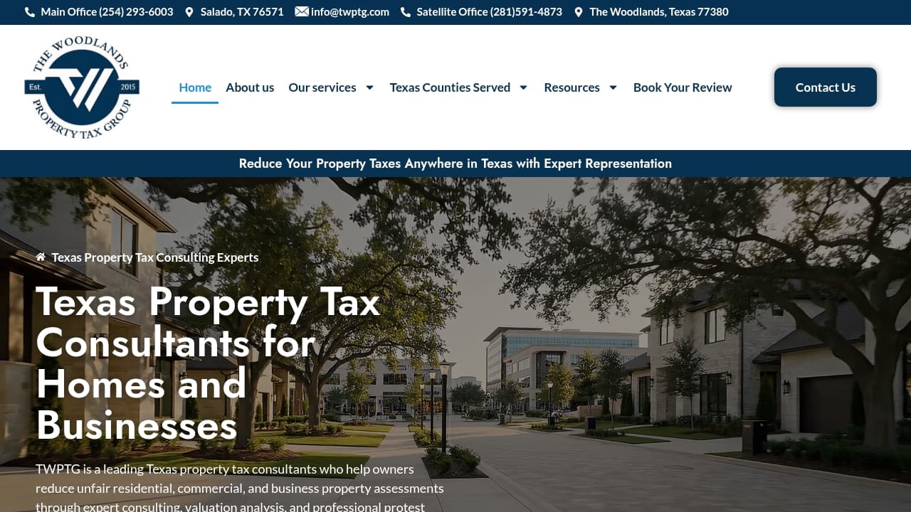 The Woodlands Property Tax Group website by Revolution Web Studios