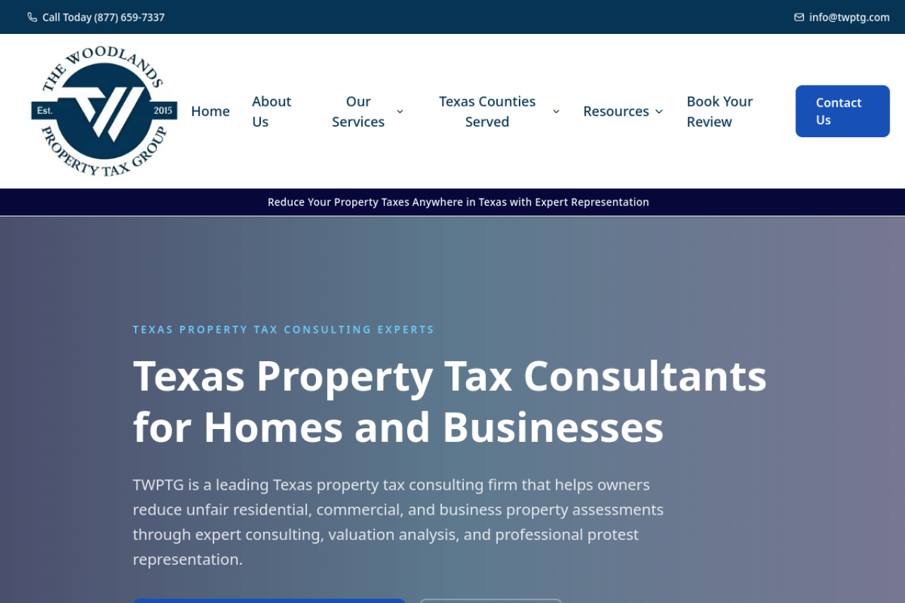 The Woodlands Property Tax Group website by Revolution Web Studios
